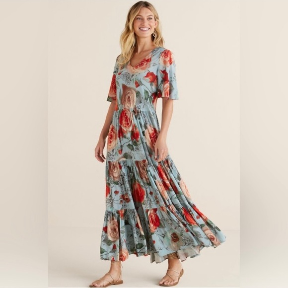 SOFT SURROUNDINGS First Blooms Porcelain Rose Maxi Dress S - Picture 3 of 9